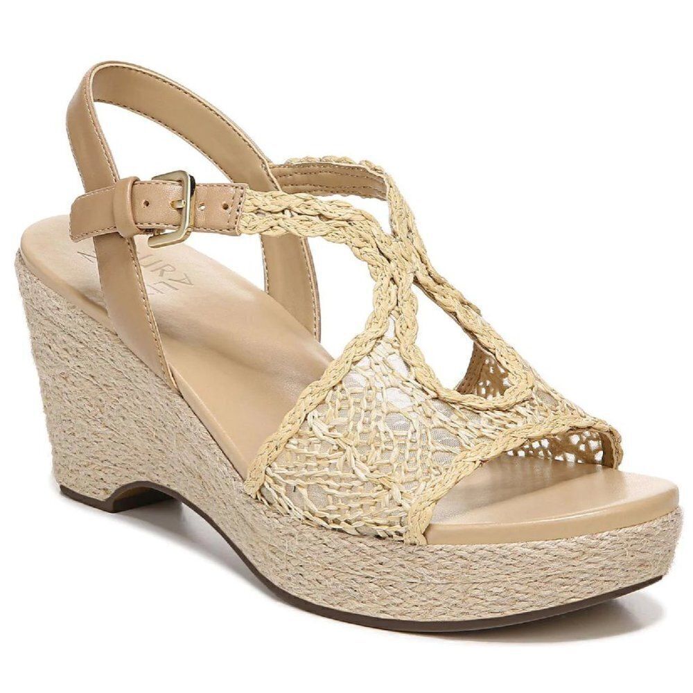 Catalina Womens Faux Leather Cut-Out Wedge Sandals